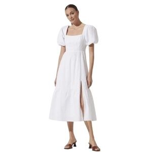 ASTR Poplin Tiered Maxi Dress in White Size XS
